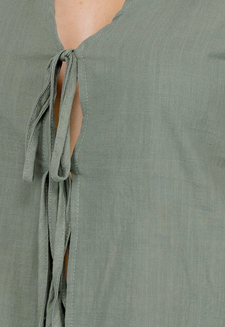 Katoenen Khaki Tweedelige Set met Dubbele Strik en Short