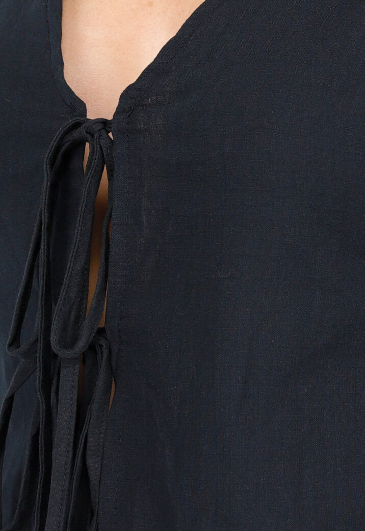 Zwart Luxe Setje met Korte Mouwen en Strikdetails van Katoen