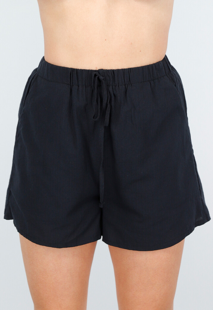 Zwart Luxe Setje met Korte Mouwen en Strikdetails van Katoen