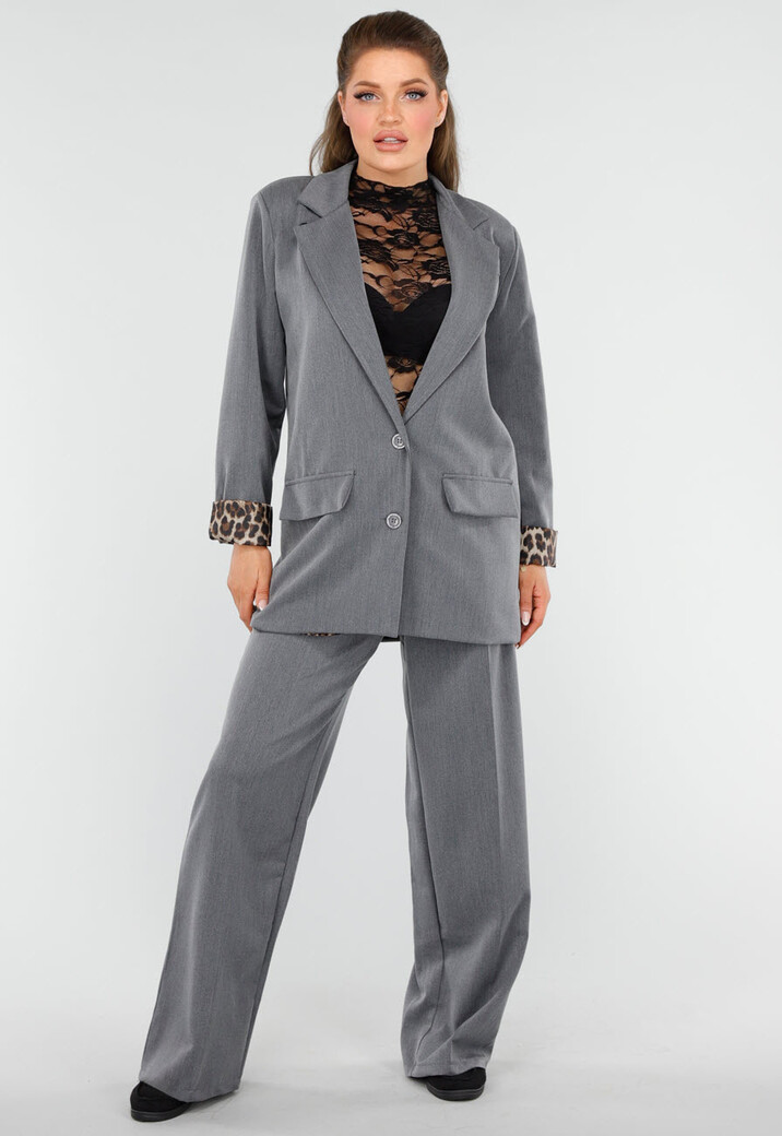 Grijs Blazerpak met Luipaard Details