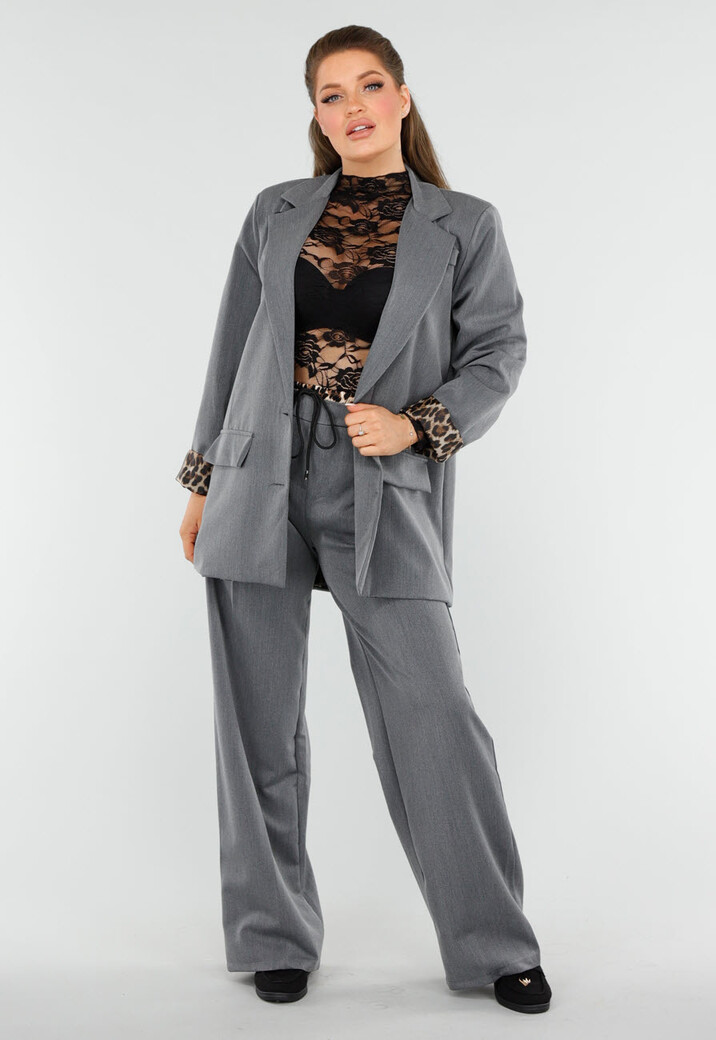 Grijs Blazerpak met Luipaard Details