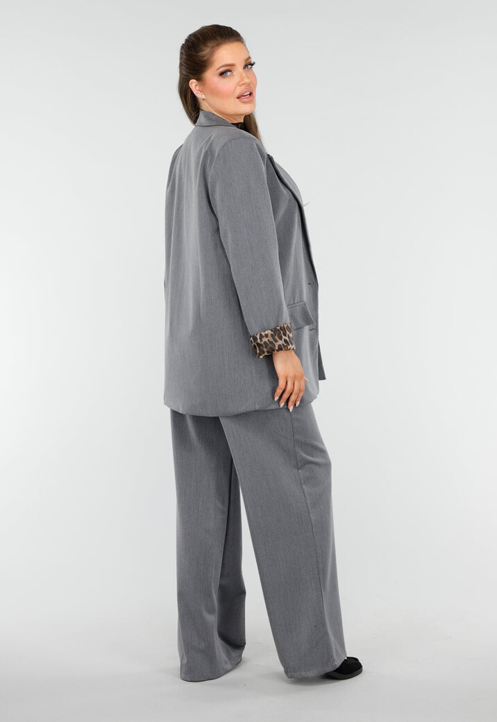Grijs Blazerpak met Luipaard Details