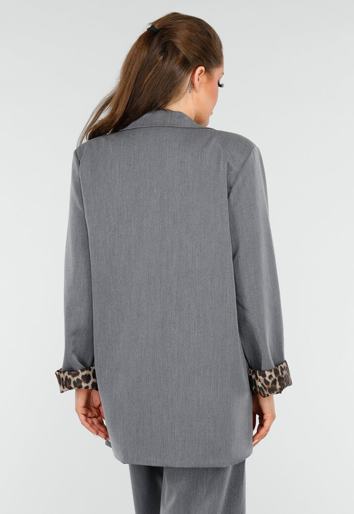 Grijs Blazerpak met Luipaard Details