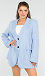 Oversized Lichtblauwe Blazer met Sierzakken en Zwarte Knopen