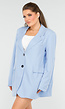 Oversized Lichtblauwe Blazer met Sierzakken en Zwarte Knopen
