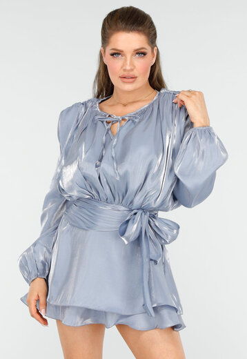 OP=OP! Glanzende Blauwe Mini Jurk