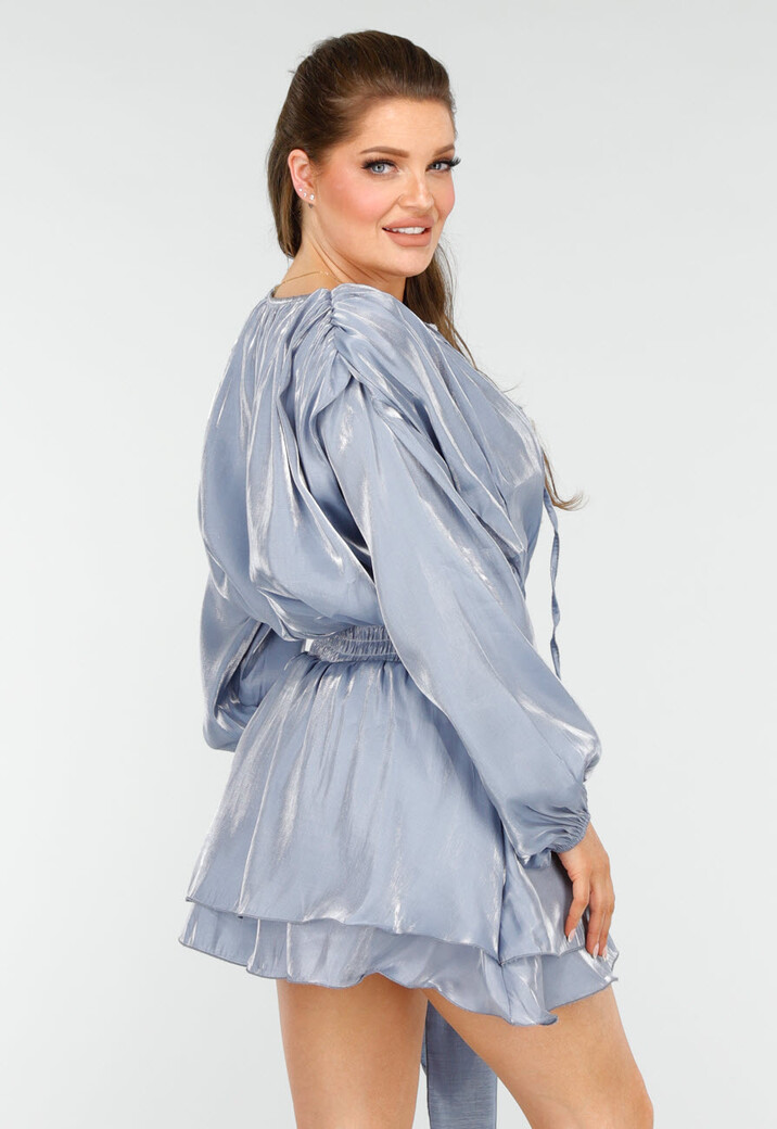 Elegante Glanzende Blauwe Mini Jurk