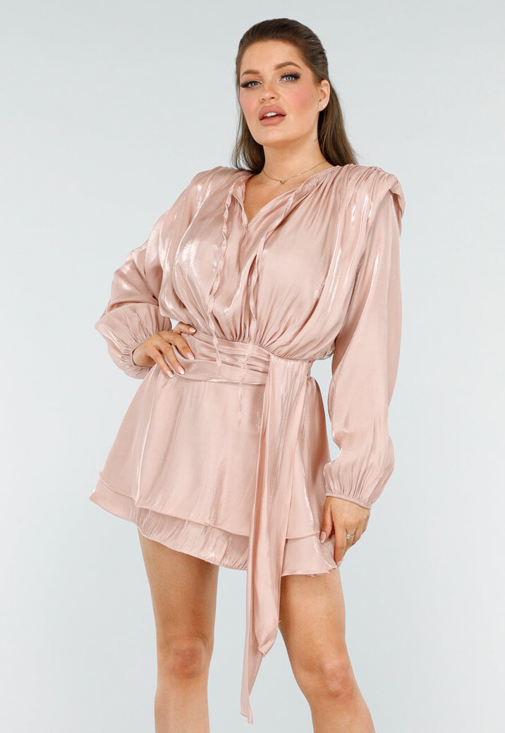 Chique Roze Jurk met Strik en Pofmouwen