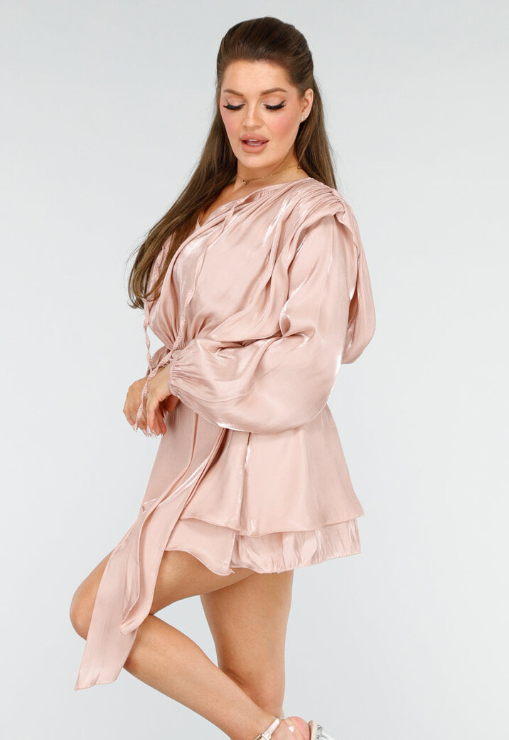 Chique Roze Jurk met Strik en Pofmouwen