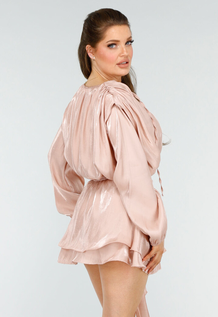 Chique Roze Jurk met Strik en Pofmouwen