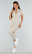 Beige Sport Jumpsuit met Korte Mouwen en Rits