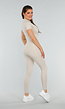 Beige Sport Jumpsuit met Korte Mouwen en Rits