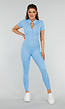 Blauw Kleurige Sport Jumpsuit met Korte Mouwen en Rits