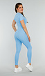 Blauw Kleurige Sport Jumpsuit met Korte Mouwen en Rits