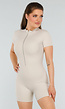 Stijlvolle Beige Sport Playsuit met Ritssluiting