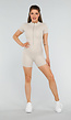 Stijlvolle Beige Sport Playsuit met Ritssluiting