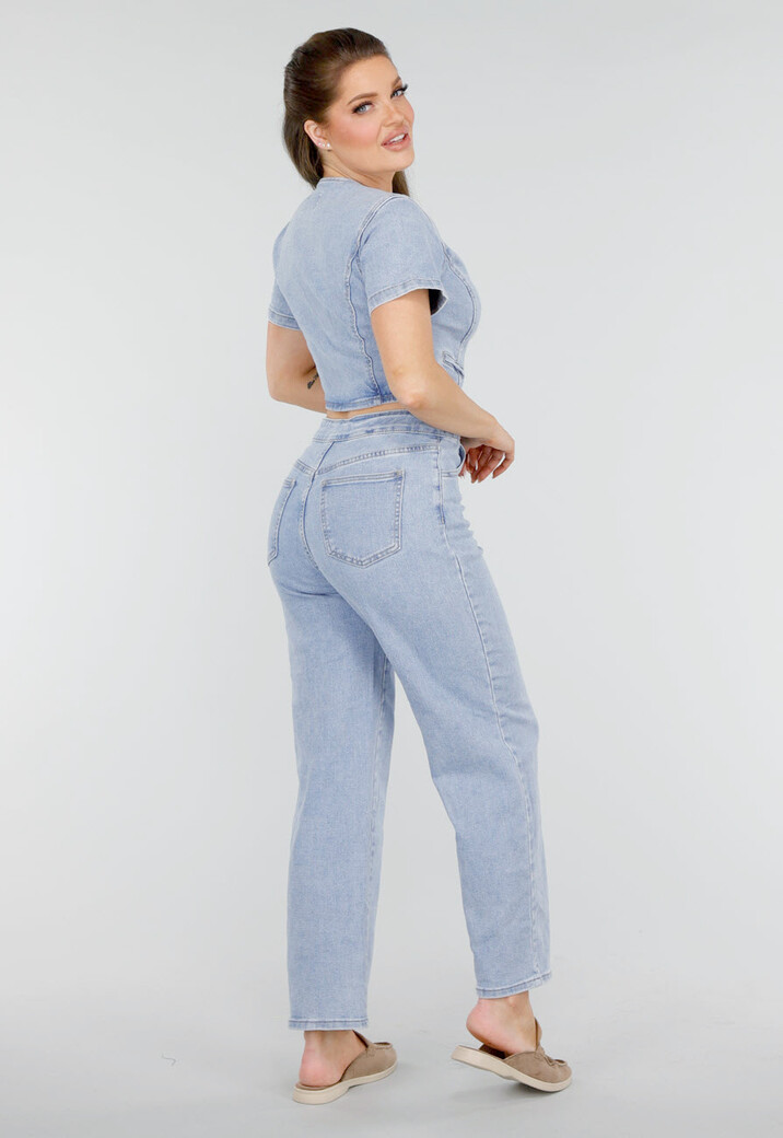 Denim Jumpsuit met Cut-outs, Korte Mouwen  en Knopen