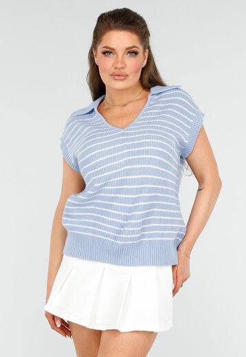 Lichtblauwe Gestreepte Spencer met Kraag