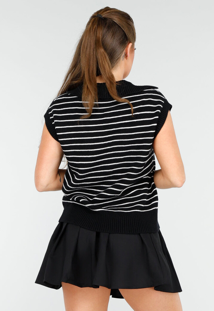 Zwarte Gestreepte Spencer met Kraag