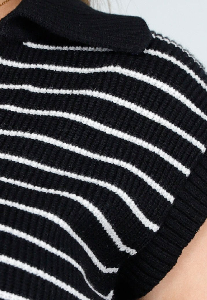 Zwarte Gestreepte Spencer met Kraag