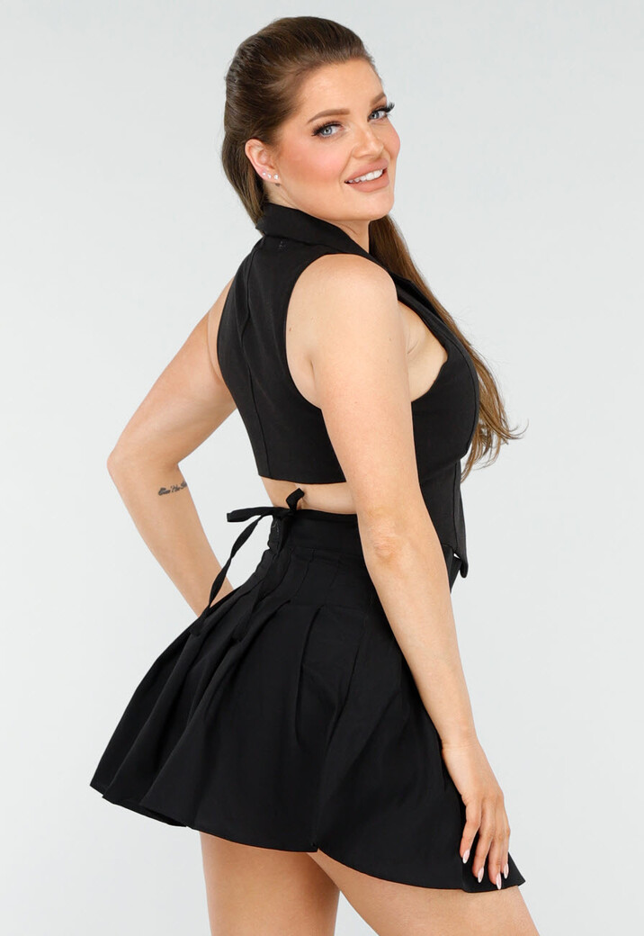 Getailleerd Zwart Gilet met Knopen en Strik Achterkant