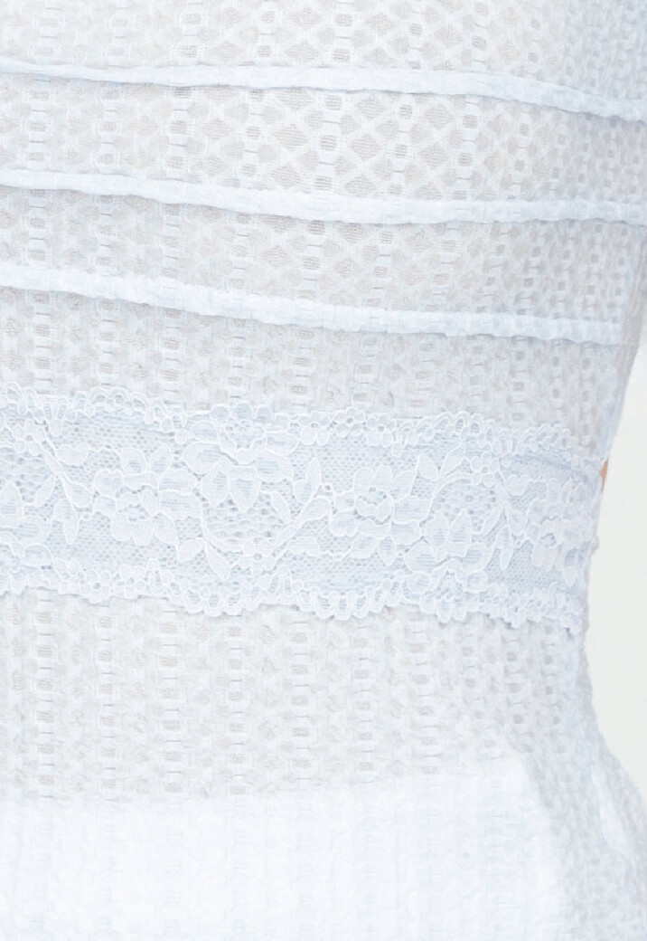 Lichtblauwe Gehaakte Top met Kant en Grote Striksluiting