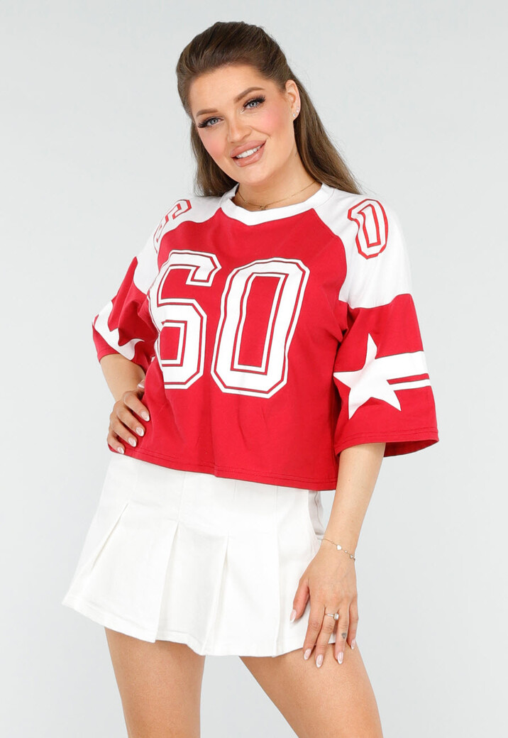 Sportief Rood Baseball T-Shirt met Ster