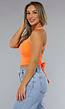 Oranje Sporttop met Vierkante Hals en Strikdetail