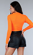 Oranje Rib Bodysuit Neon met Uitsnede