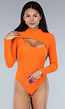 Oranje Rib Bodysuit Neon met Uitsnede