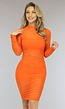 Oranje Geplooid See-Through Jurkje met Setje