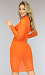 Oranje Geplooid See-Through Jurkje met Setje