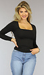 Zwarte Longsleeve Top met Vierkante Hals