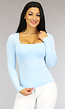Babyblauwe Longsleeve Top met Vierkante Hals