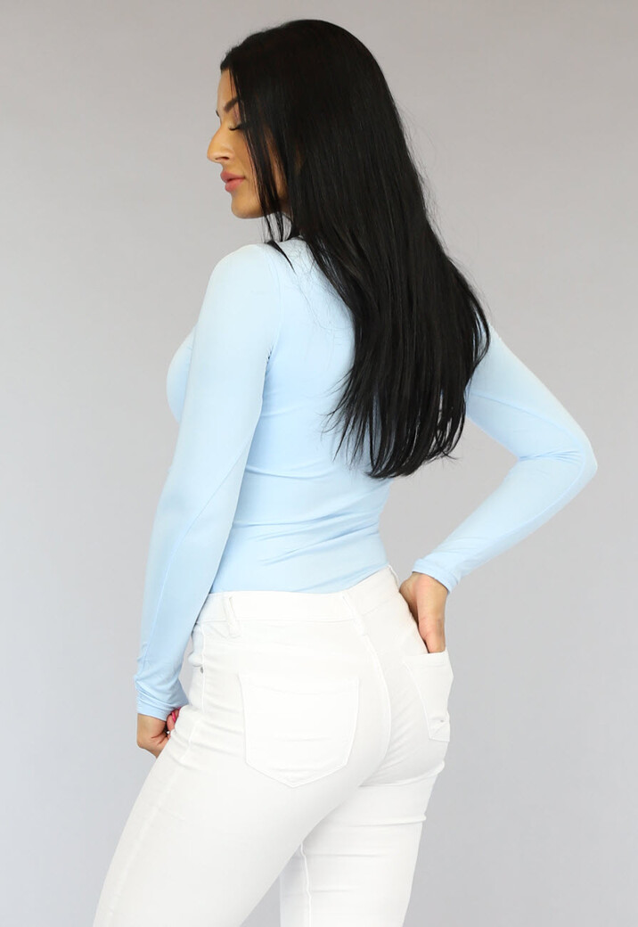 Babyblauwe Longsleeve Top met Vierkante Hals