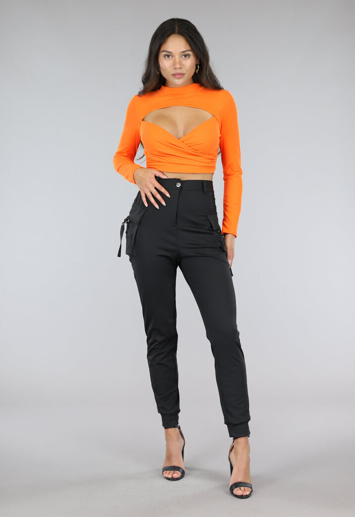 Oranje Rib Top met Overslag