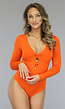 Oranje Longsleeve Bodysuit met Gevlochten Detail