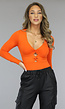 Oranje Longsleeve Bodysuit met Gevlochten Detail