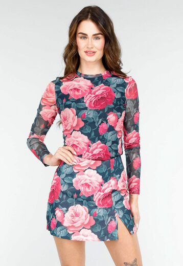 Bloemenprint Two-piece met Lange Mouwen en Skort