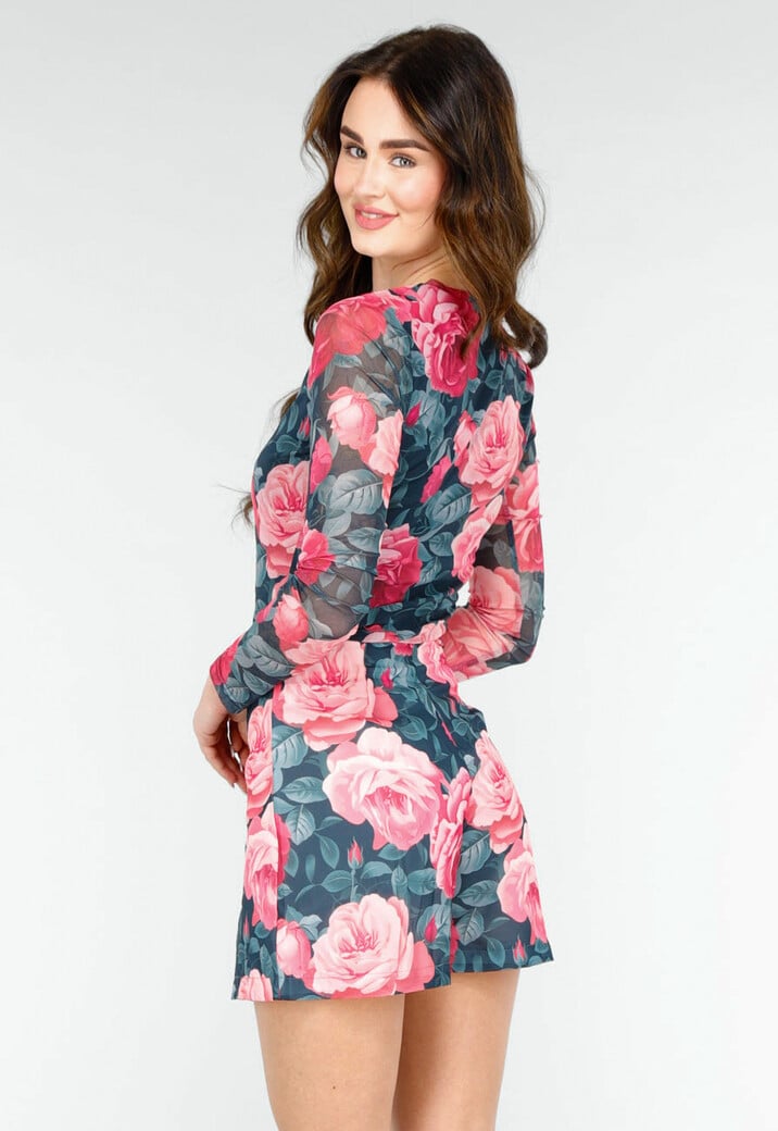 Bloemenprint Two-piece met Lange Mouwen en Skort