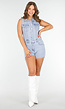Lichtblauwe Denim Playsuit met Knopen en Korte broek