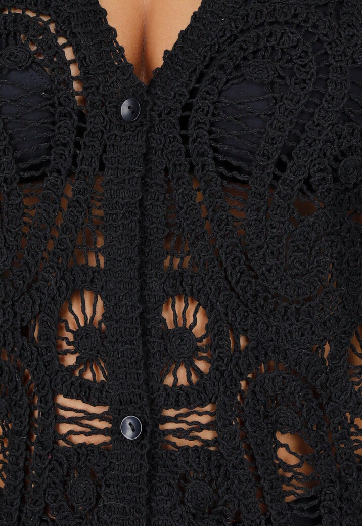 Gehaakte Cover-up Jurk Vest met V-Hals en Lange Mouwen