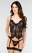 Zwarte Kanten Bustier met Jarretels en Borduursel