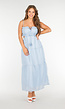 Lichtblauwe Maxi Jurk met Spaghettibandjes en Rimpeldetails