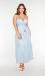 Lichtblauwe Maxi Jurk met Spaghettibandjes en Rimpeldetails