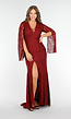 Rode Lange Jurk van Kant met Hoge Split