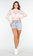 Lichtroze Kanten Langsleeve Crop Top met Mooie Rozenprint