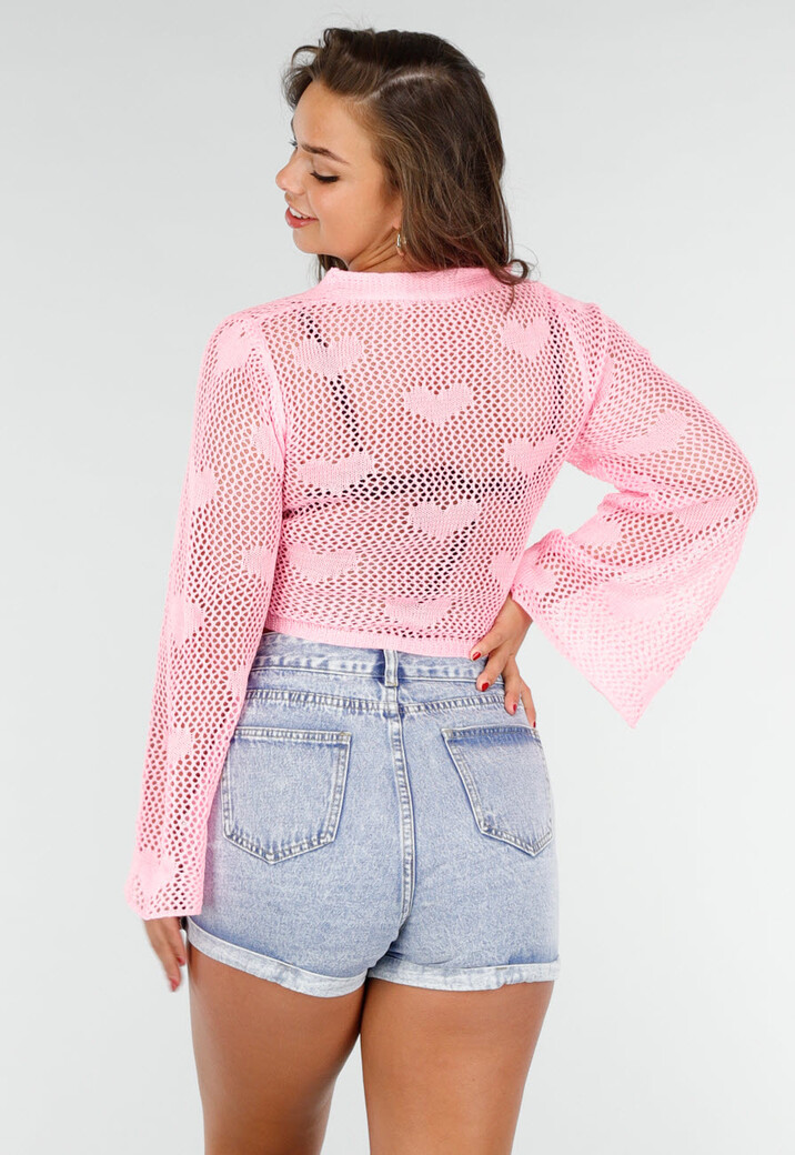 Lichtroze Gehaakte Cropped Vest met Hartjes voor Zomerse Dagen