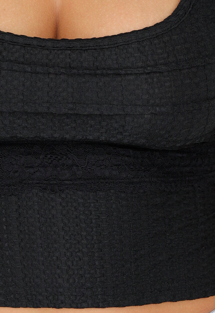 Zwarte Korte Top met Vierkante Halslijn en Strik op de Rug