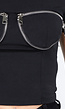Zwarte Crop Top met Rits Details en Korte Mouwen